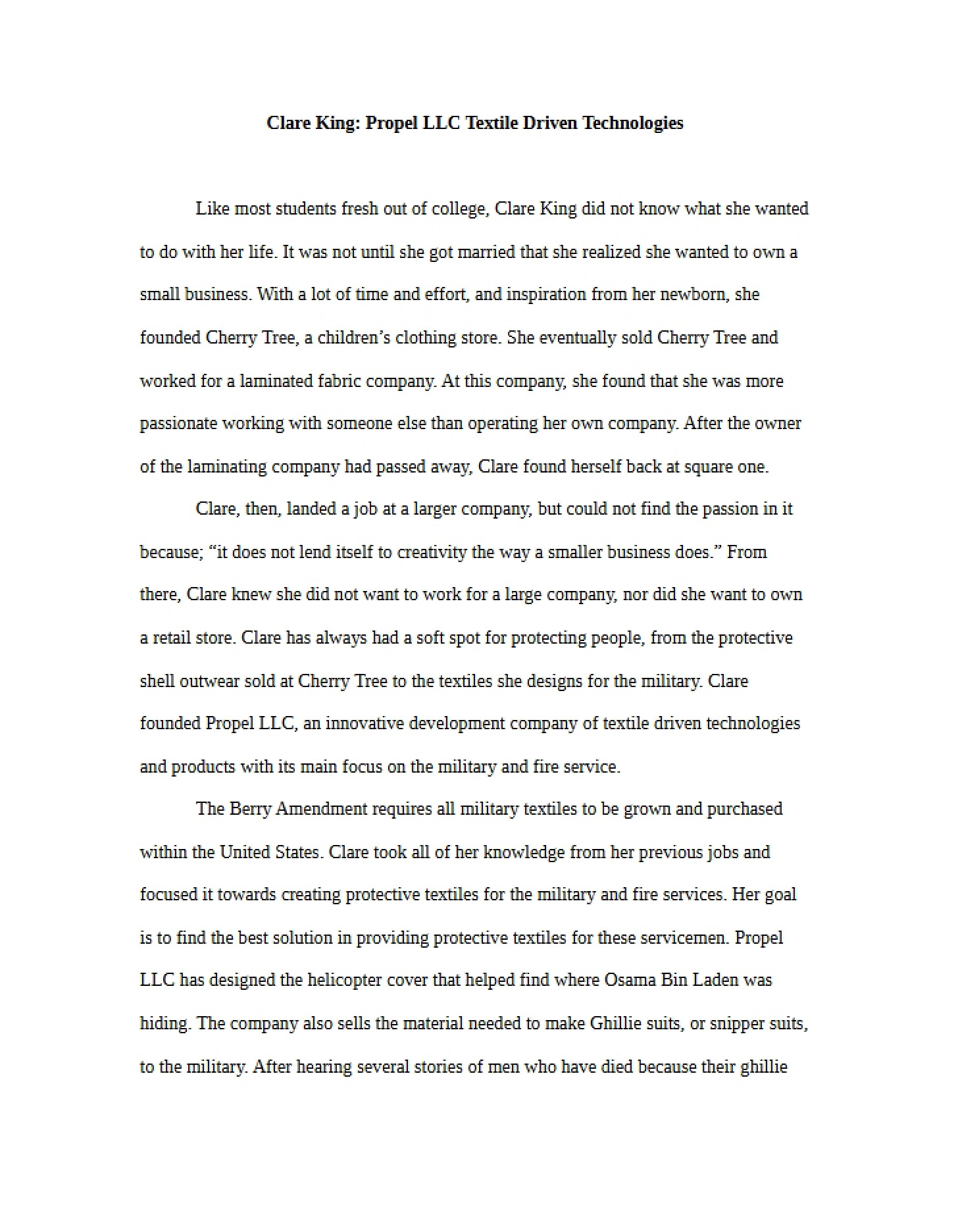 Propel LLC Entrepreneurship Seminar Paper