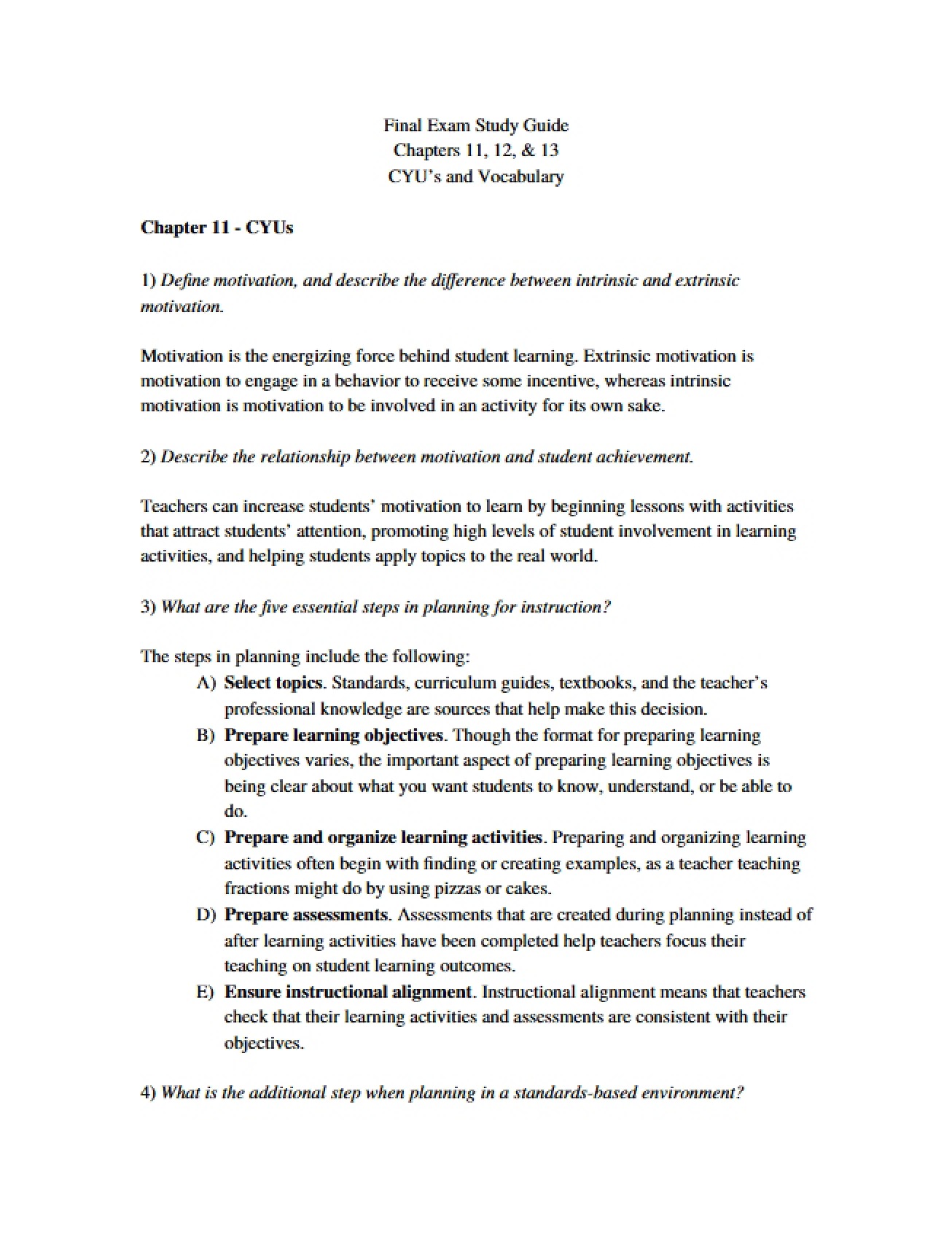 Introduction to Education Final Exam