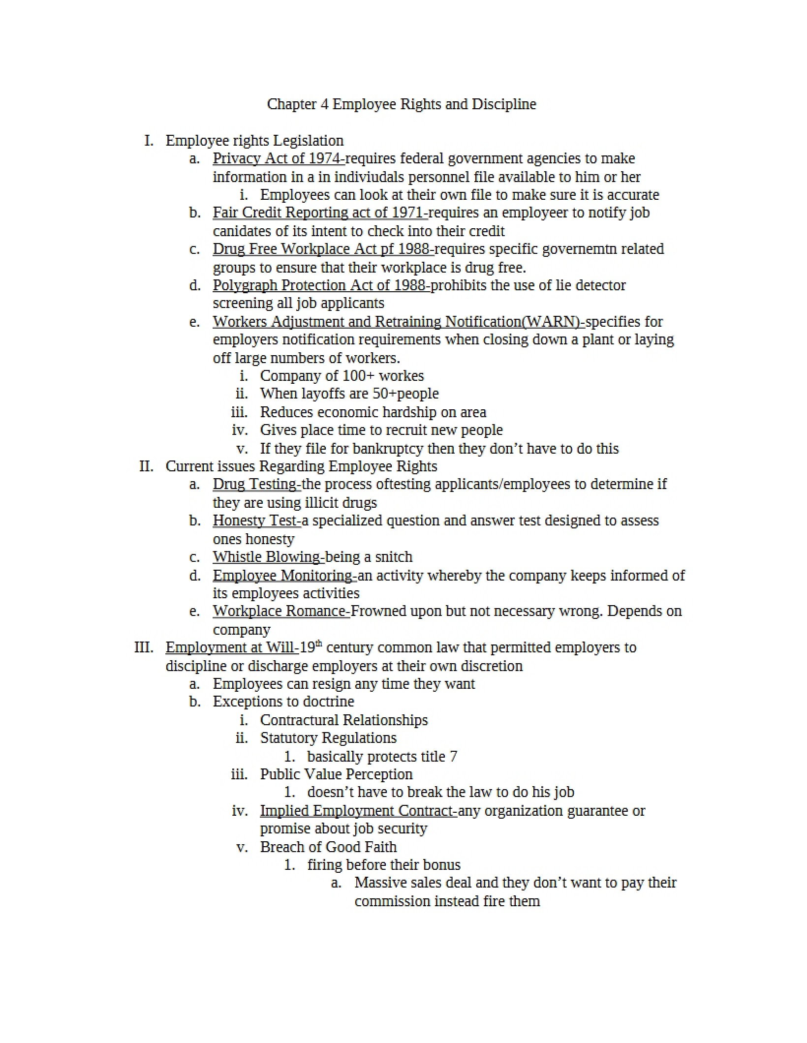 Employee Rights and Discipline (Chapter 4)