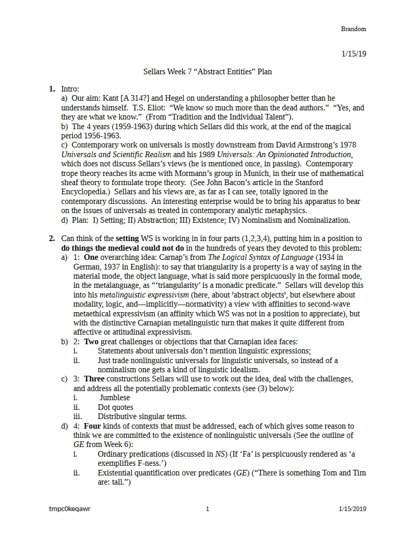 Plan for Abstract Entities