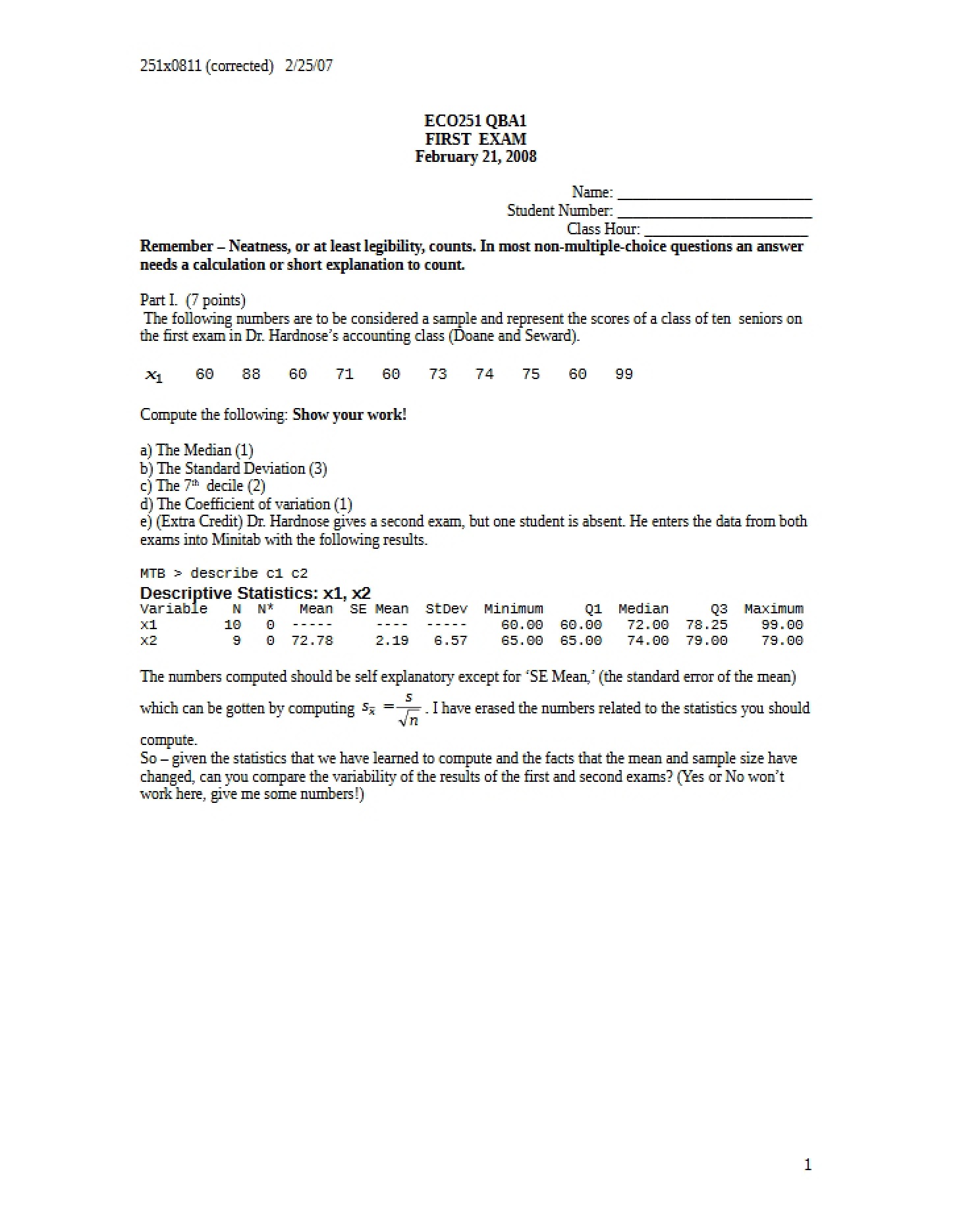 Exam One ECO 251