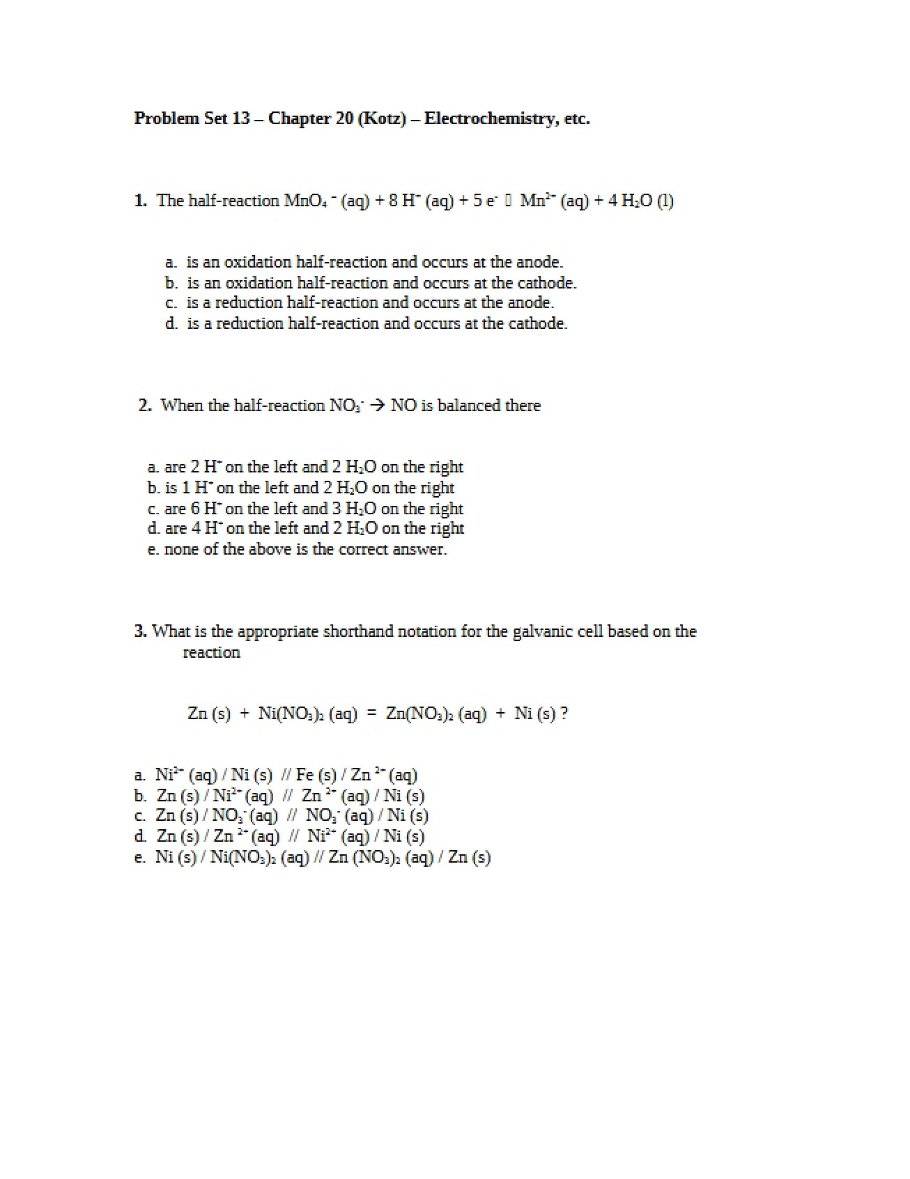 Thirteenth Problem Set