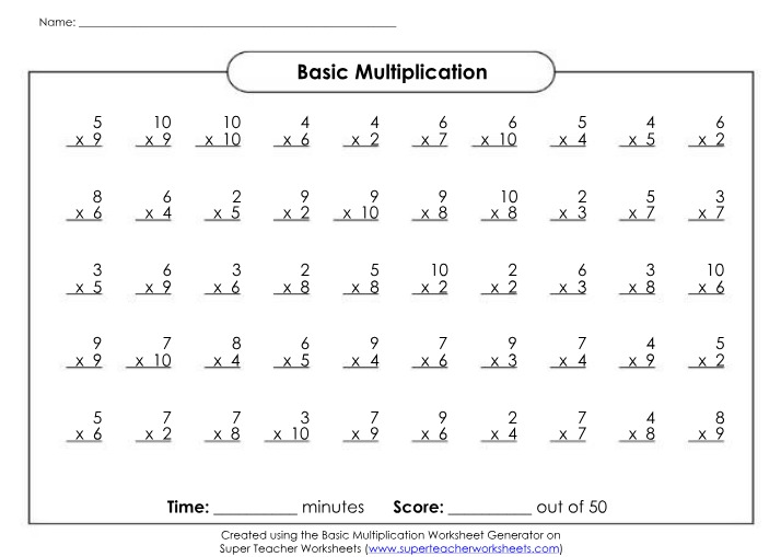 Basic Multiplication Worksheet Answer Key Version 2