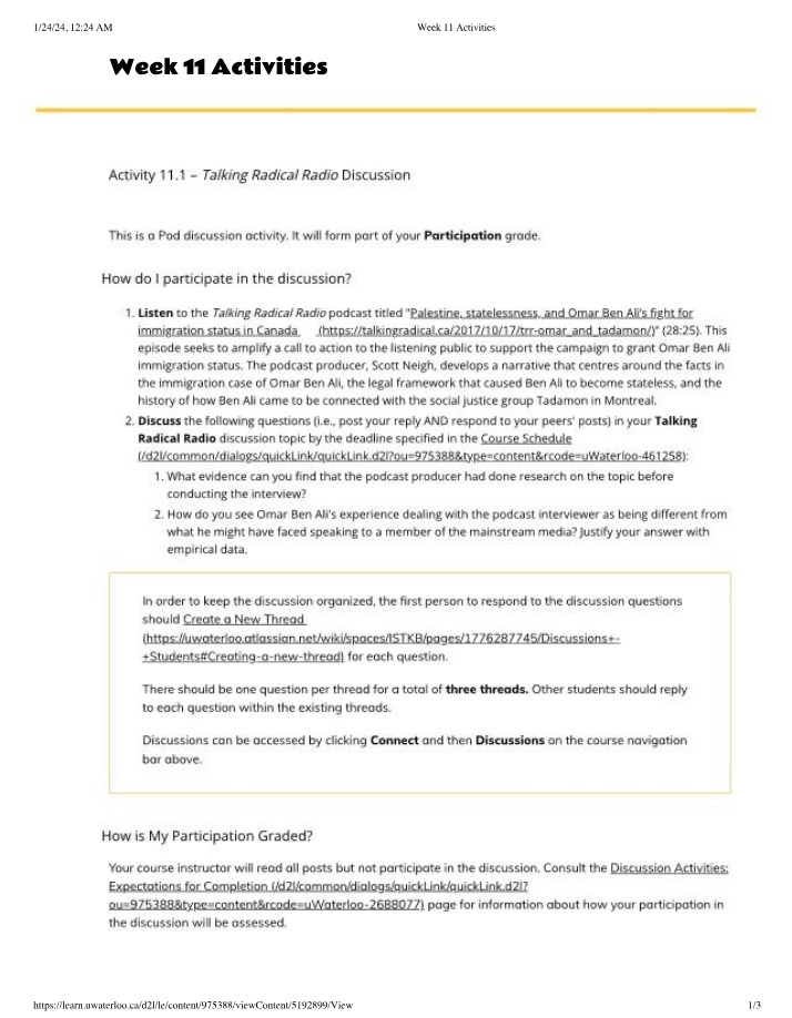 Activities for Week 11