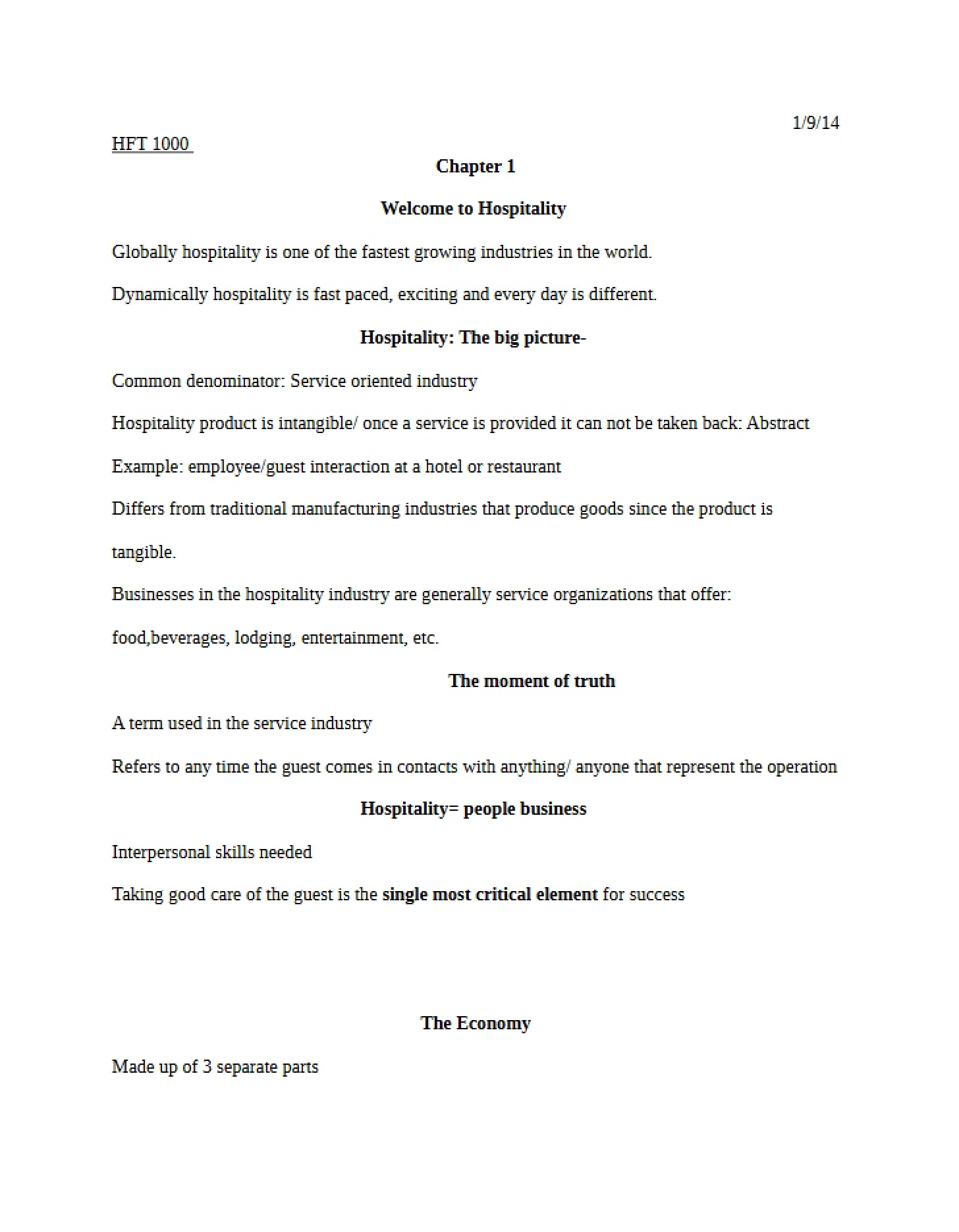Chapter 1 Hospitality Industry Intro