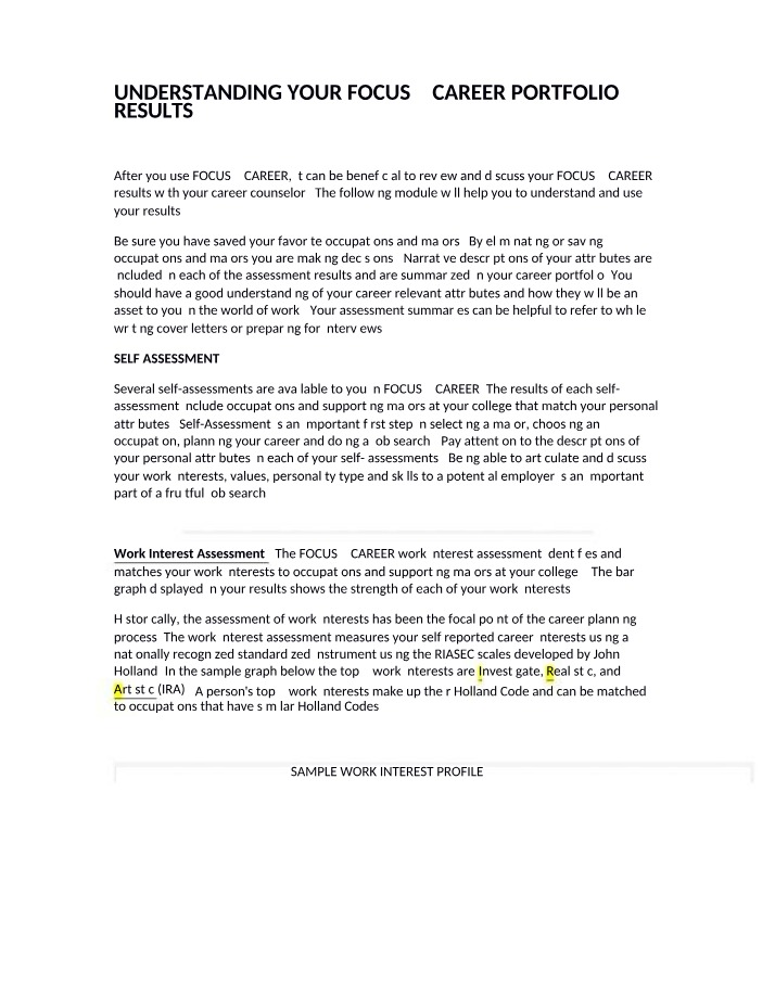 Interpreting Your Focus 2 Career Portfolio