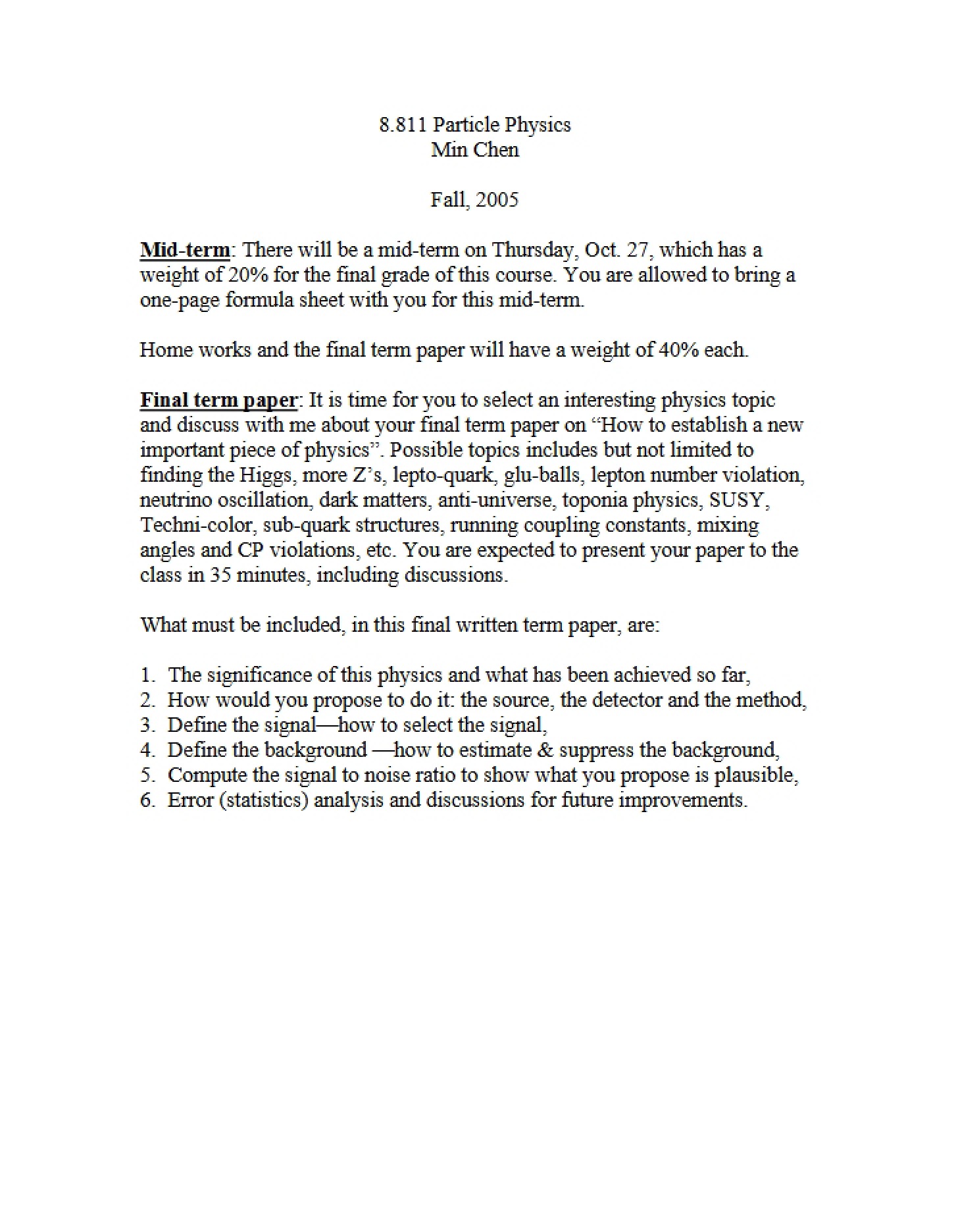 Fourth Particle Physics Assignment