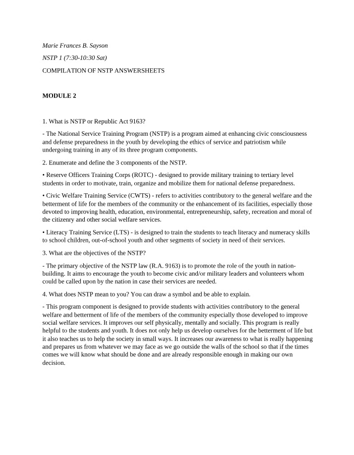 NSTP Answersheets Compilation