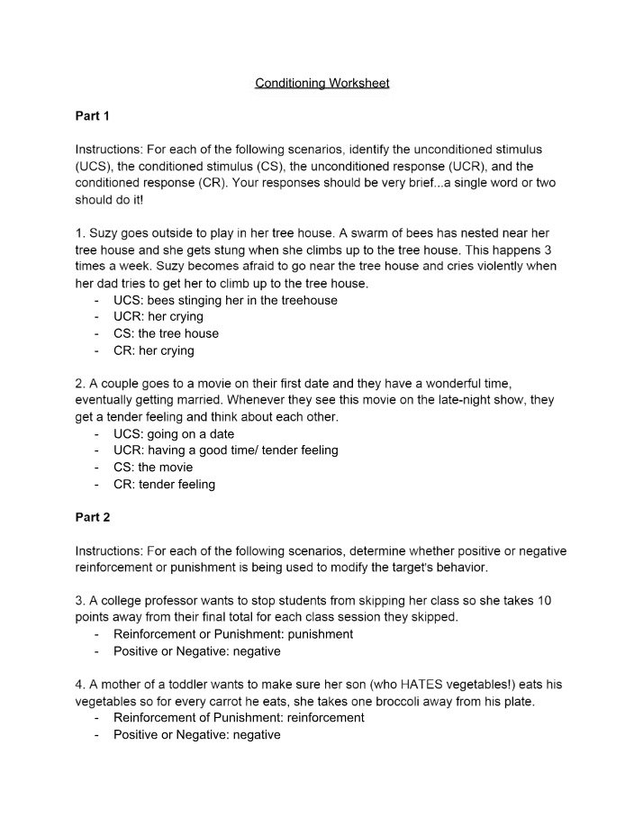 Worksheet on Conditioning