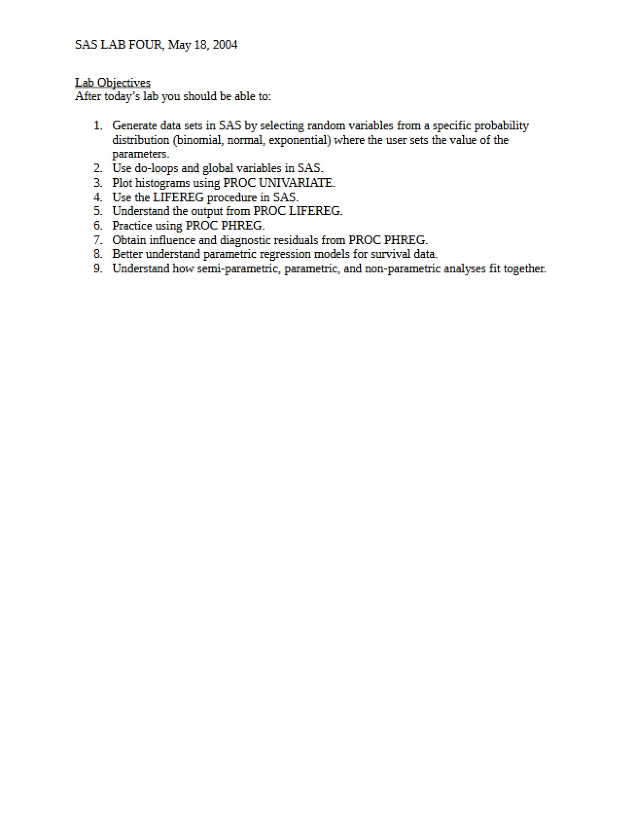 Study Materials for Regression, Prediction, and Survival Analysis