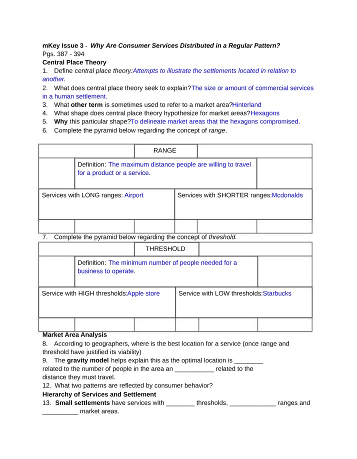 Notes on Central Place Theory