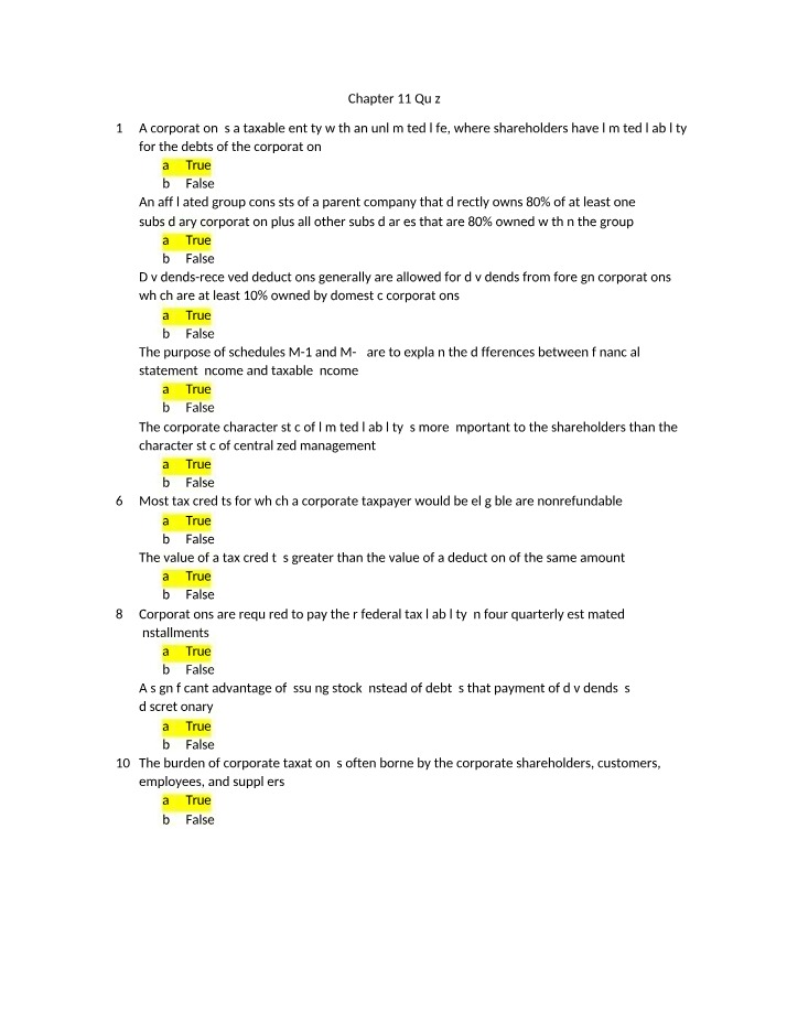 Quiz for Chapter 11