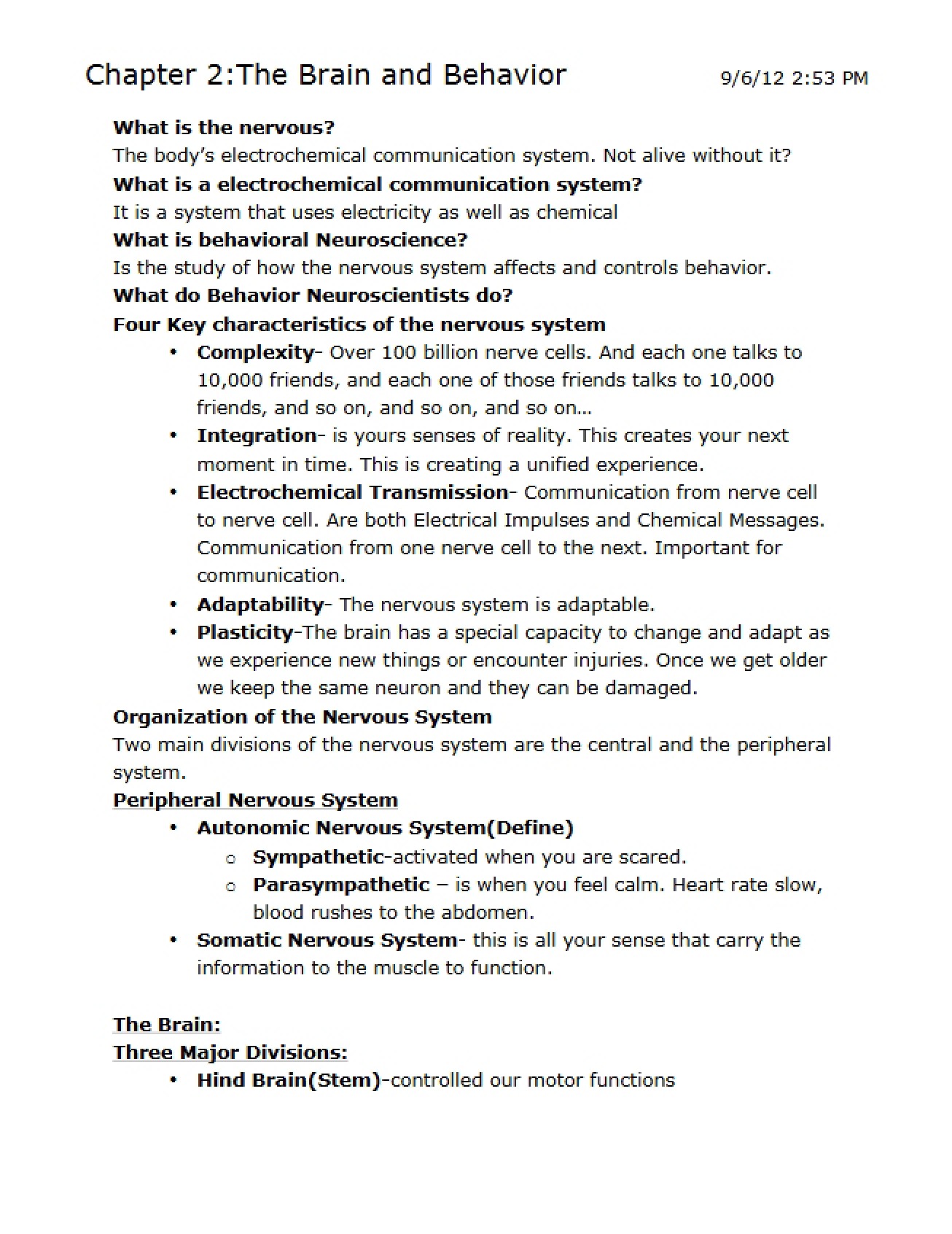 Chapter Two Behavior and the Brain