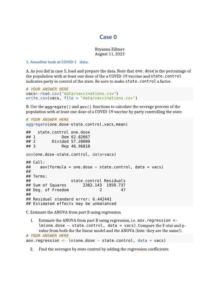COVID-19 Vaccination Data and Regression
