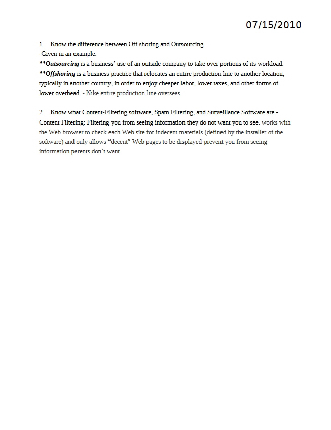 Study Guide for Test 2