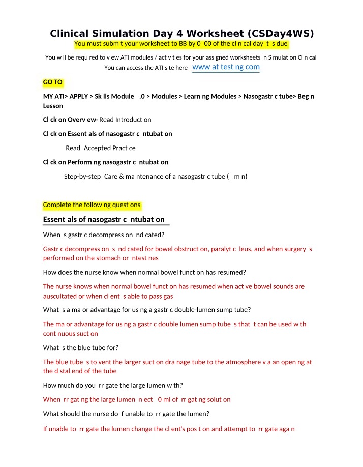 Worksheet for Clinical Simulation Day 4