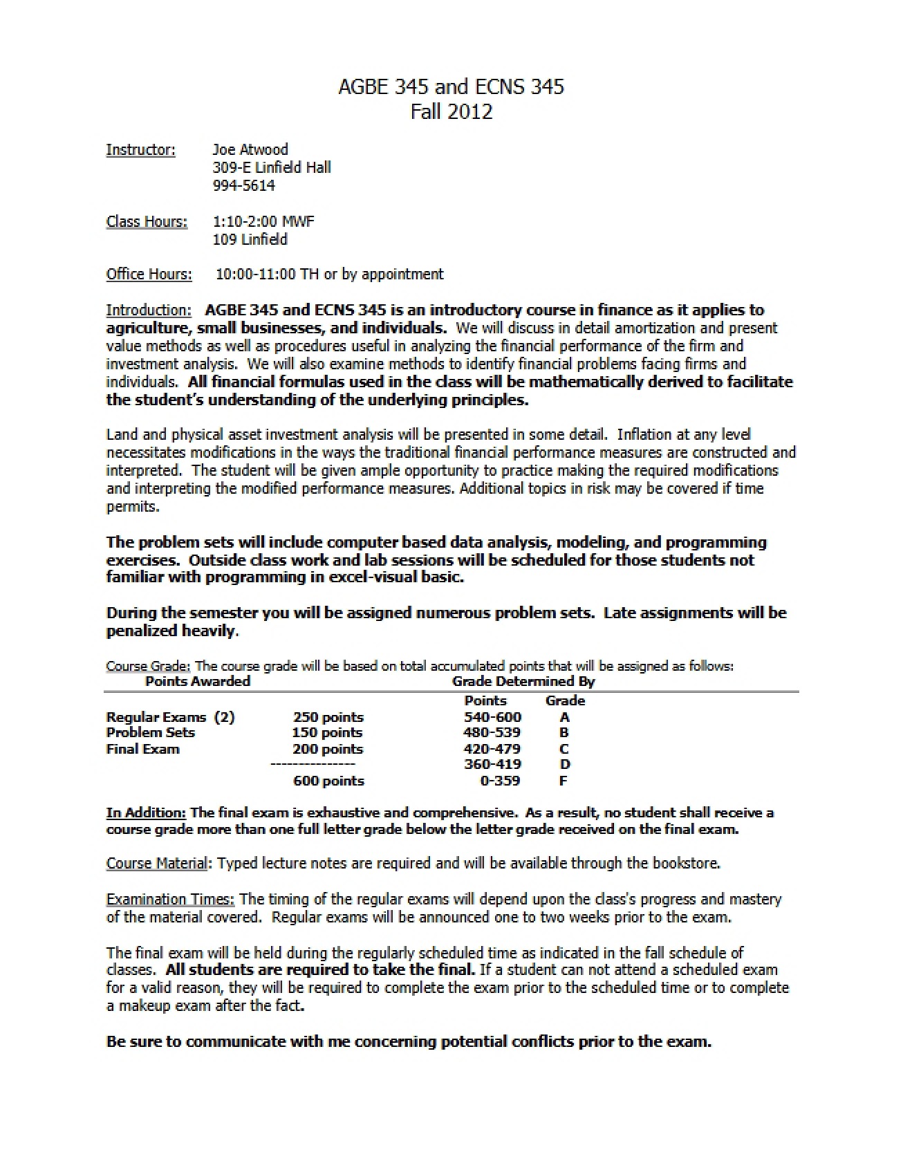 Syllabus ECNS 345 and AGBE 345