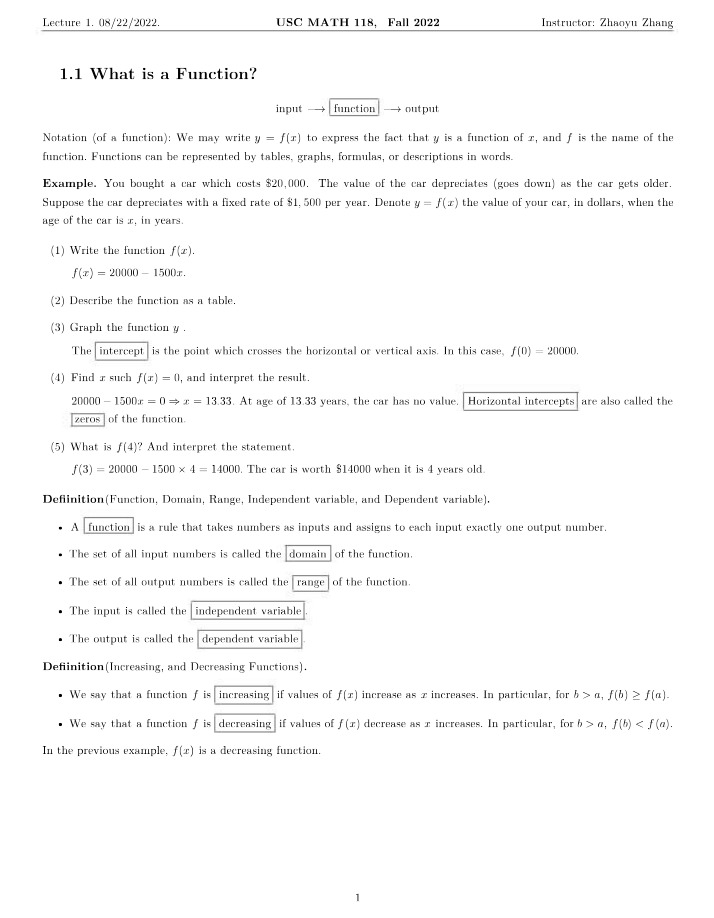 Lecture 1 - Functions and Linear Functions