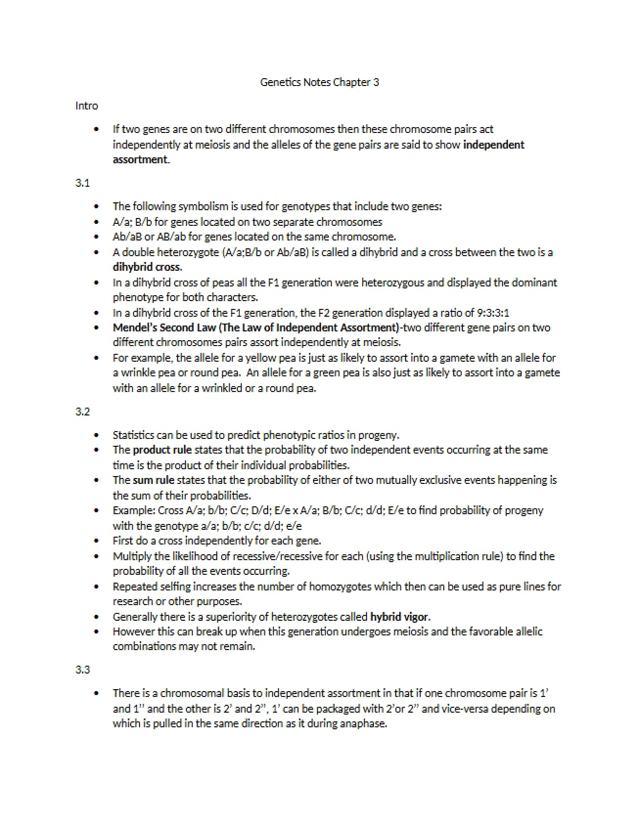 Notes Genetics Ch 3