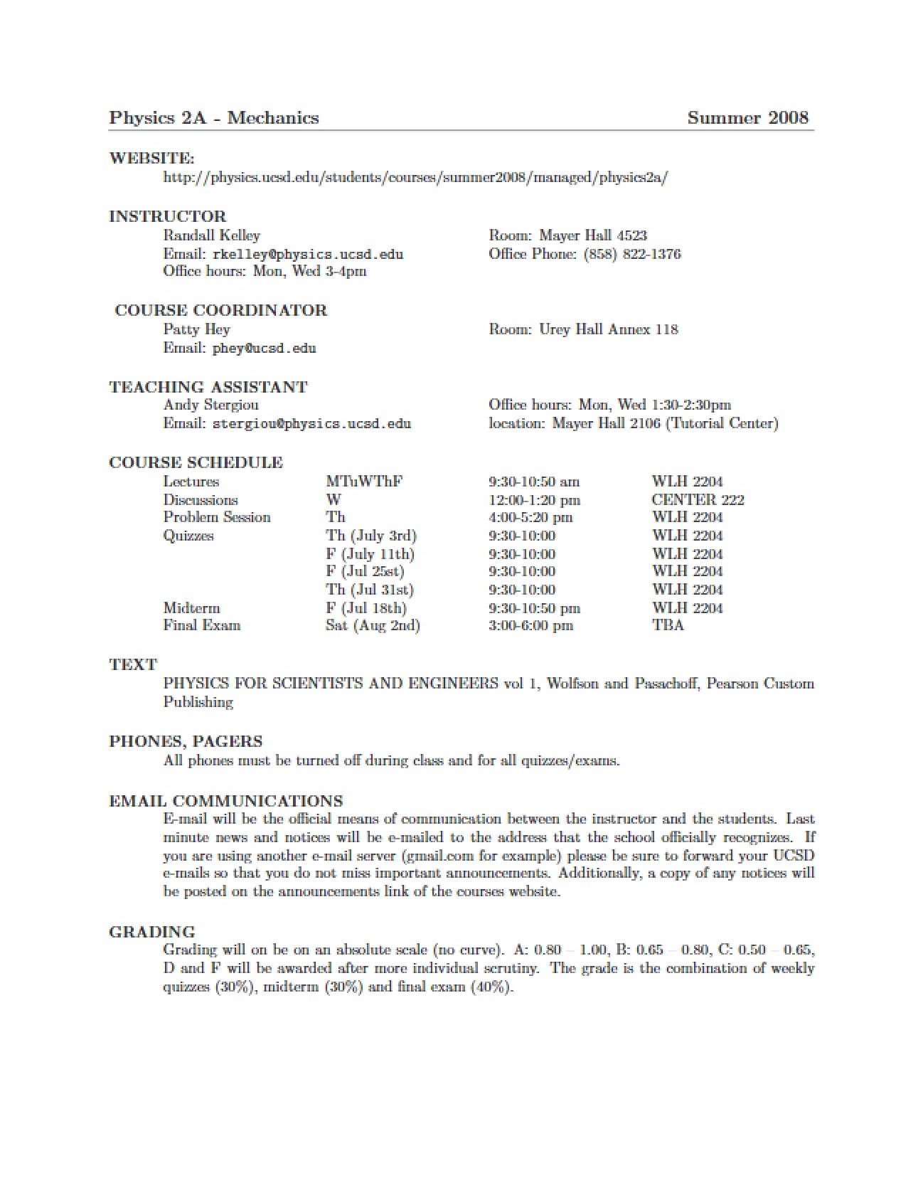 Mechanics Course Framework and Policies