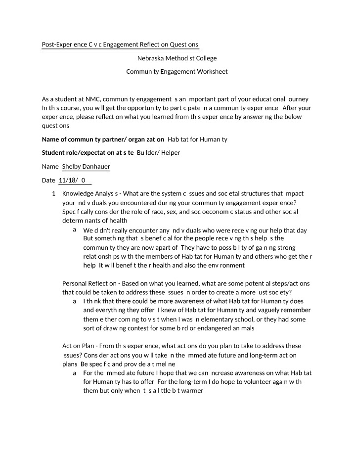 Community Engagement Worksheet Part B