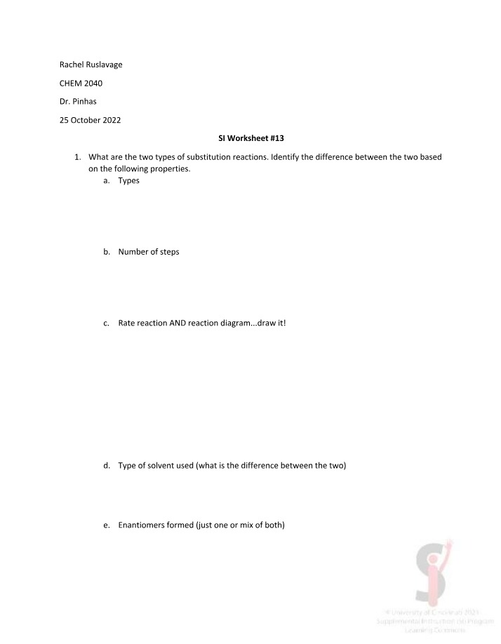 Worksheet 13 for SI
