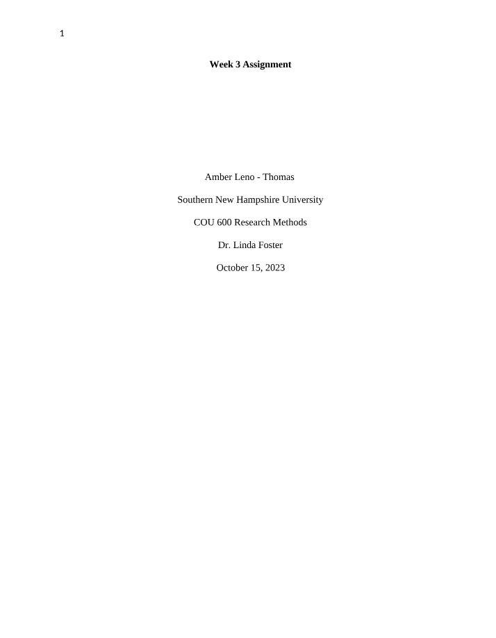 COU 600 Assignment - Week 3