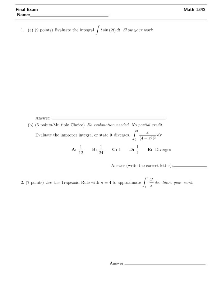 MATH 1342 Final Exam