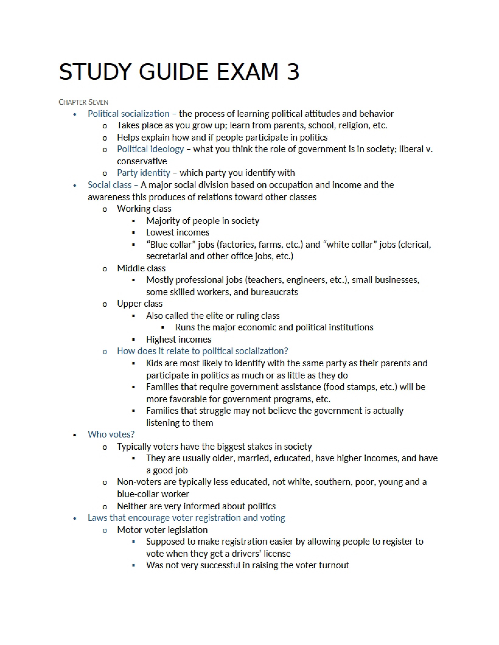 Exam Three Guide for Study