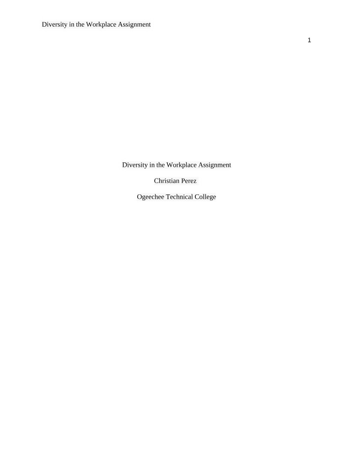 Workplace Diversity Assignment
