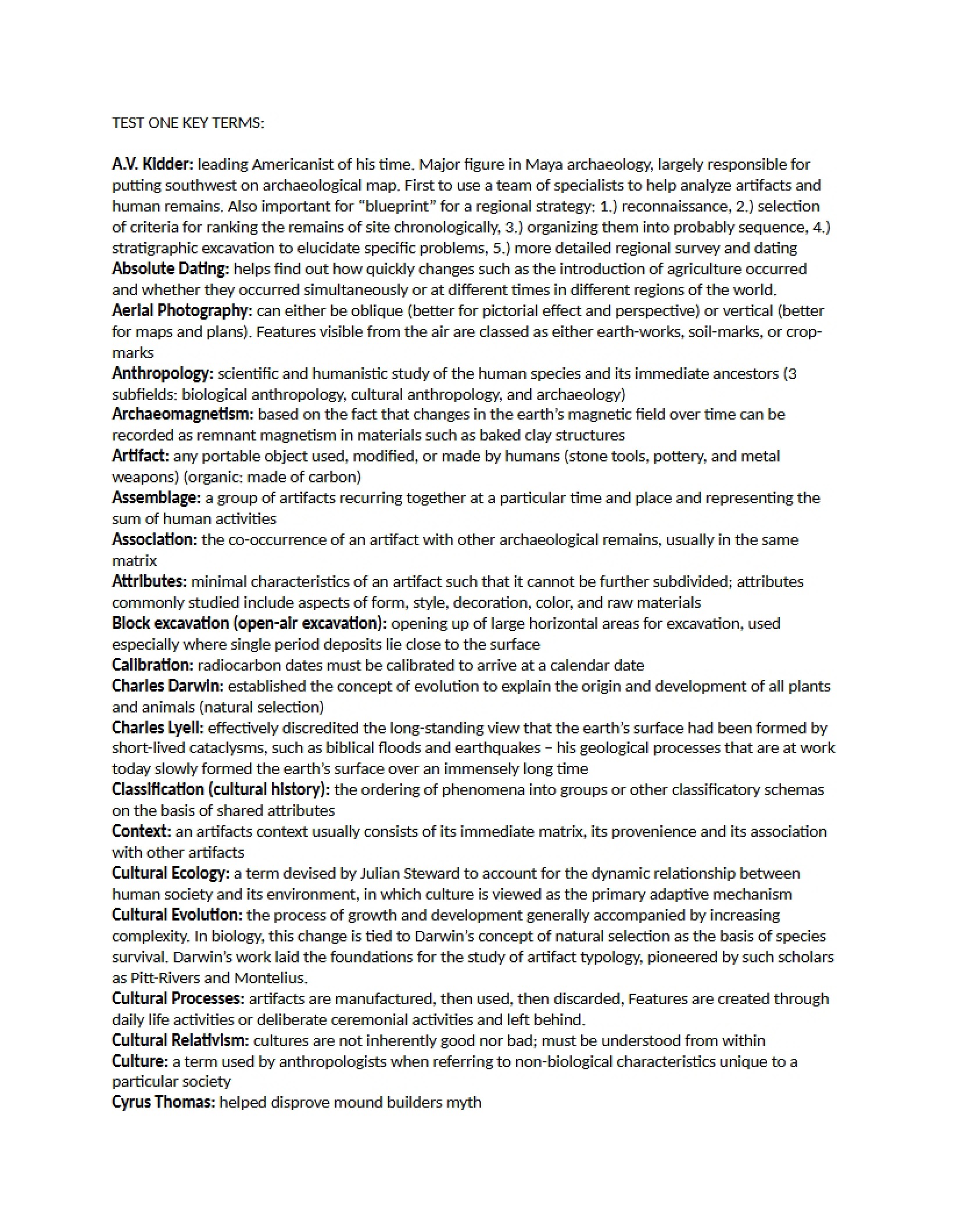 List of Key Terminology