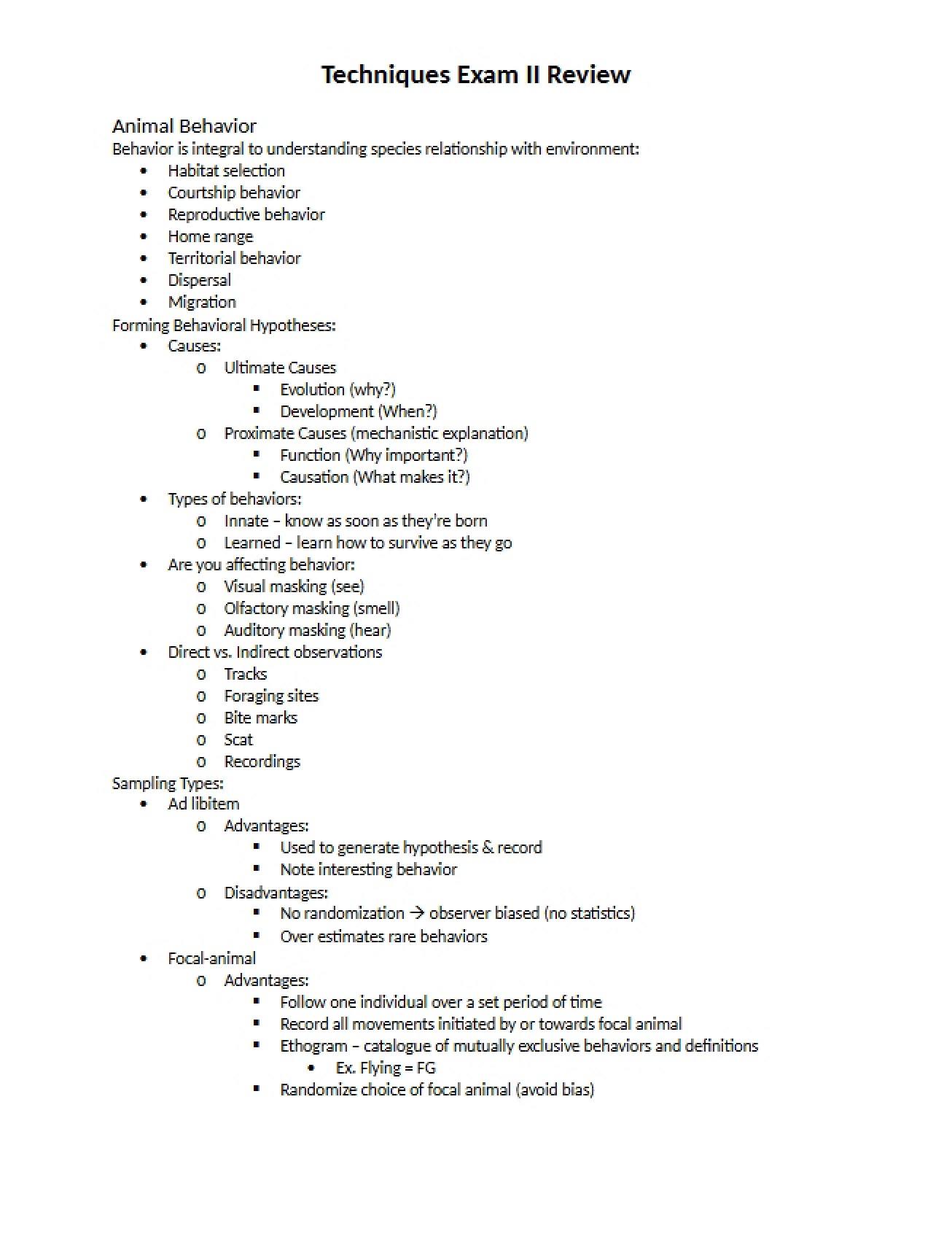 Review for the Second Techniques Exam