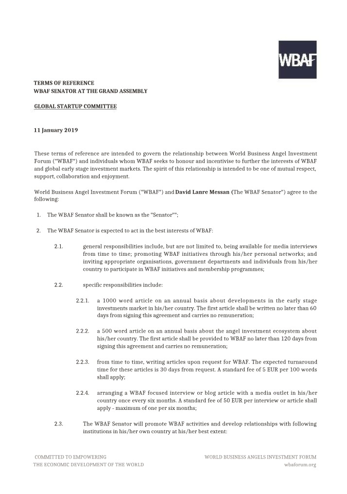 Terms and Reference for Nigeria WBAF Senator
