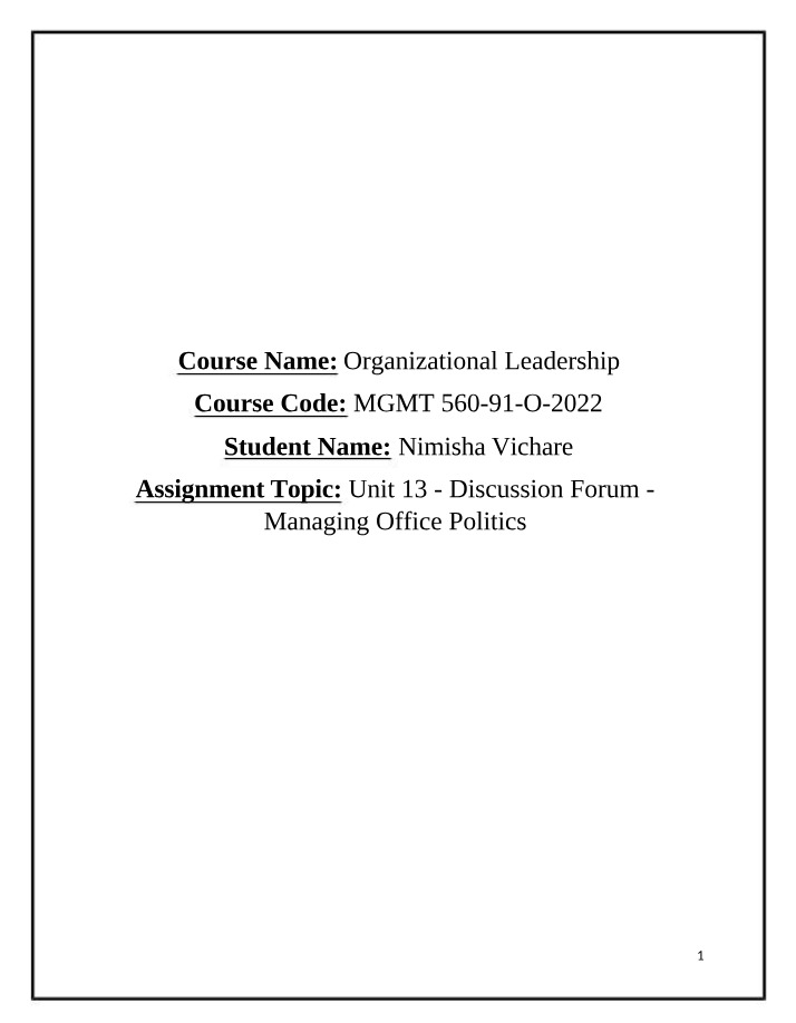 Managing Office Politics - Strategies for Positive Influence