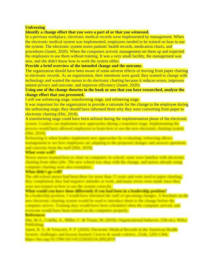 Implementing Electronic Medical Records - The Unfreezing Stage