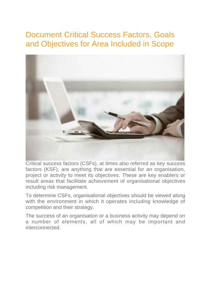 Goals, Objectives and Critical Success Factors for Scope