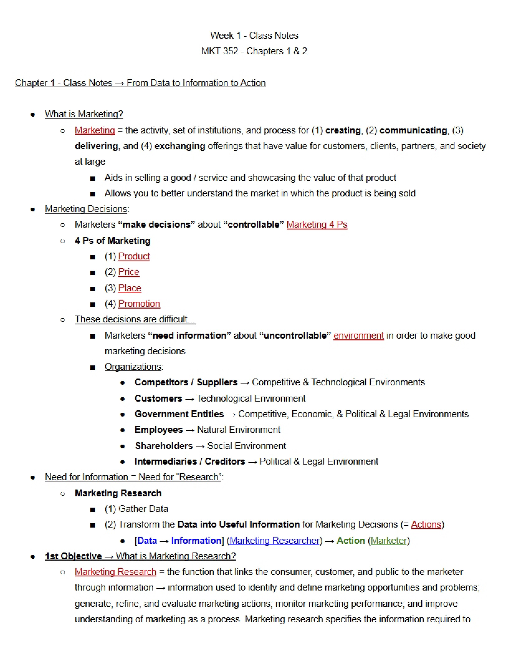 Marketing Research Class Notes Week 1