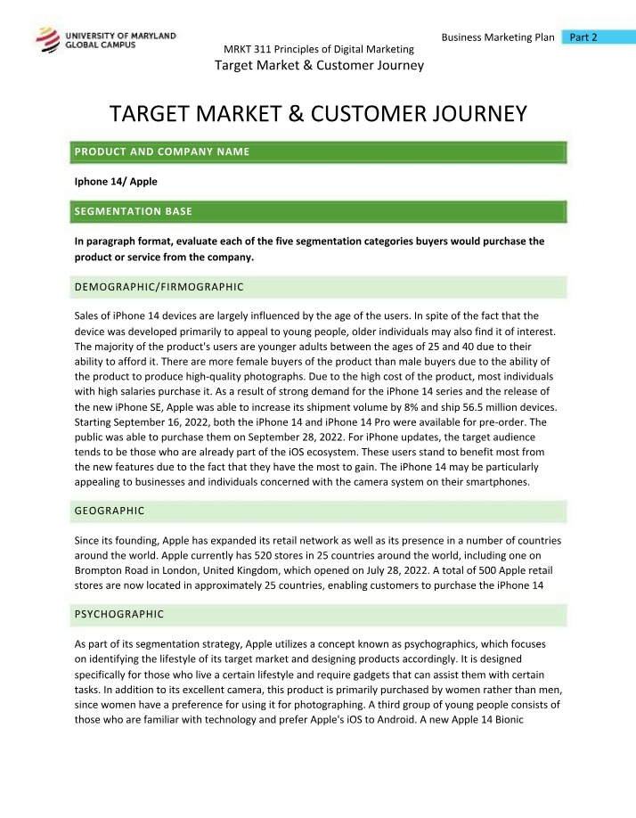Target Market & Customer Journey - MRKT 311 Part 2