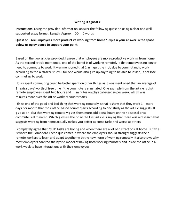 Remote Work Productivity Diagnostic Essay