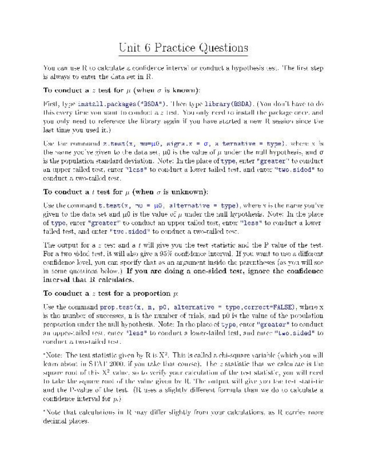 Practice Questions for Unit 6