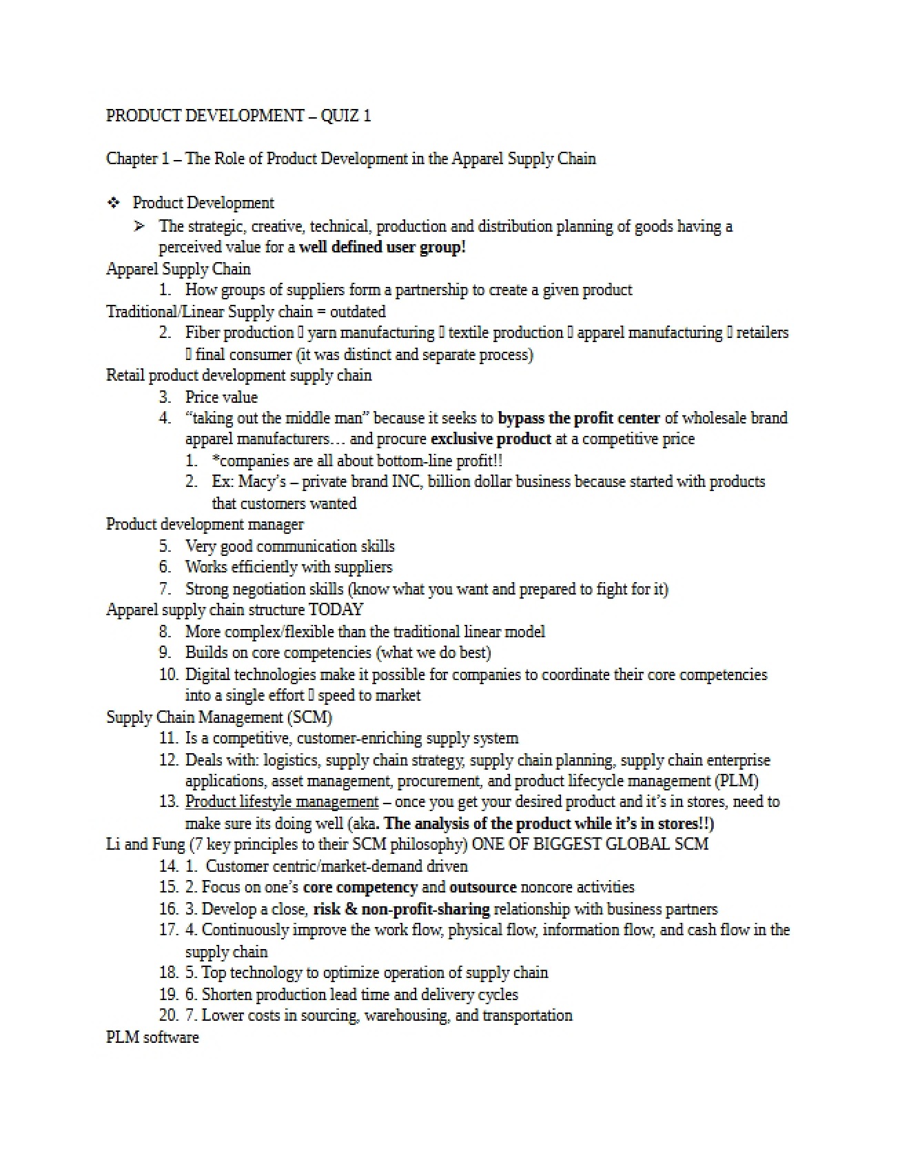Quiz One on the Principles of Product Development