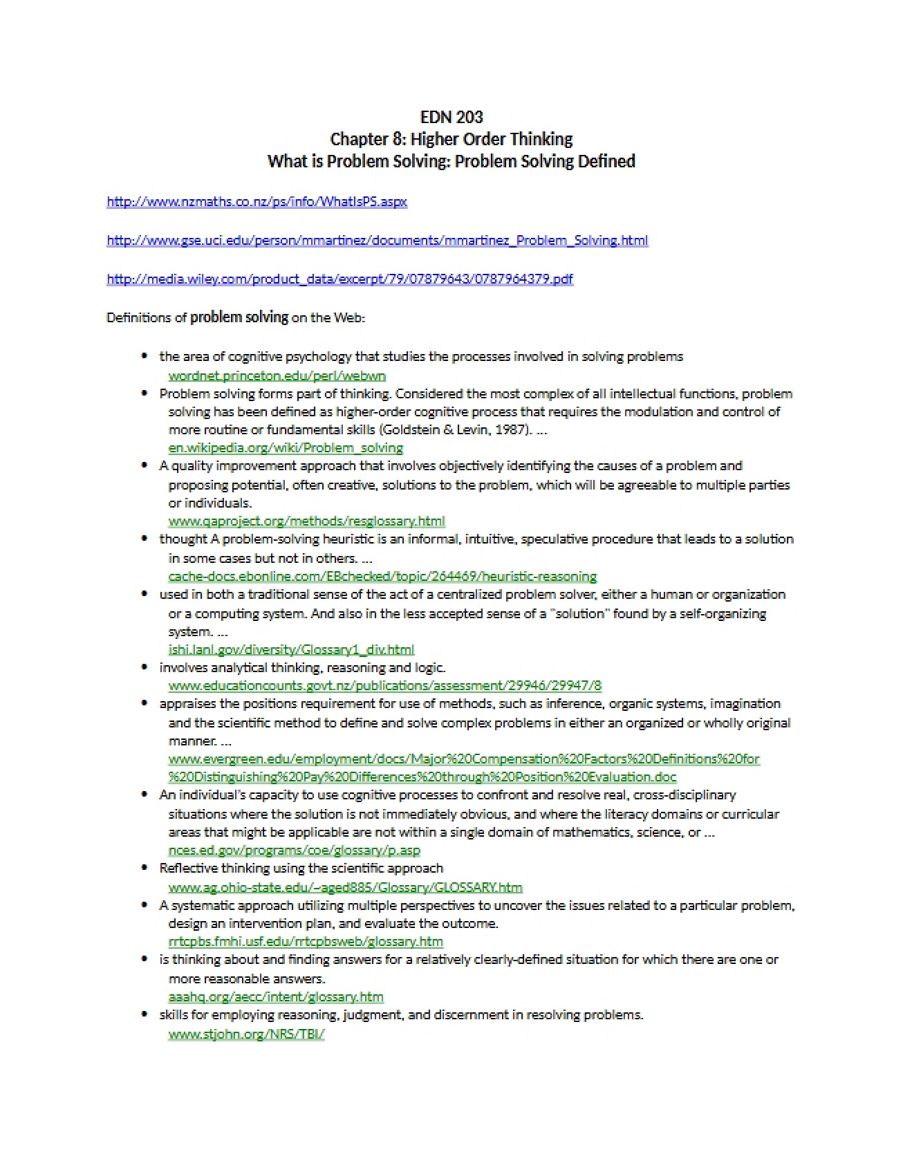 Higher Order Thinking Chapter 8