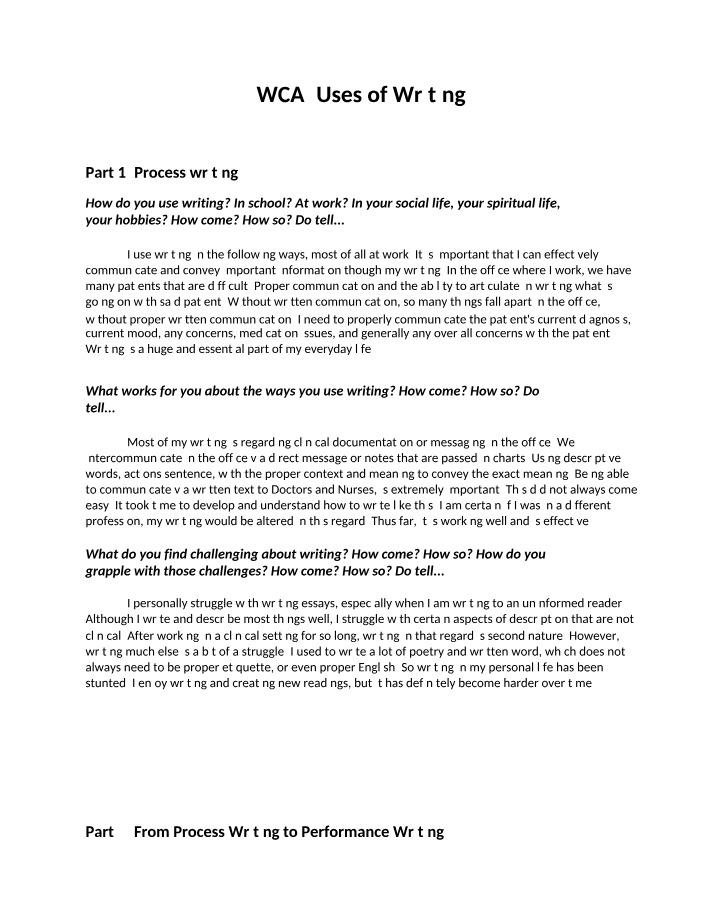Uses of Writing - WCA