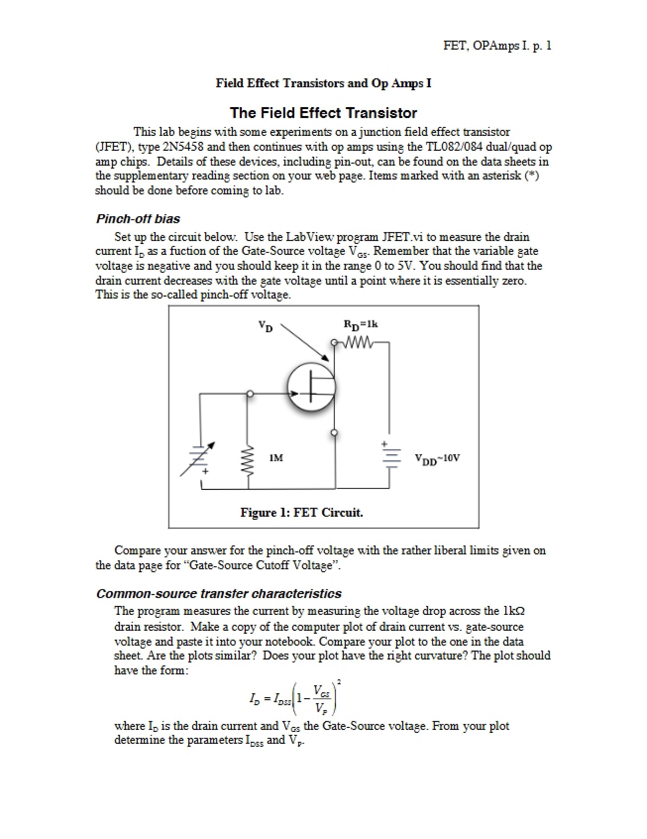 Experiment 8 FET Op Amps I Version 07