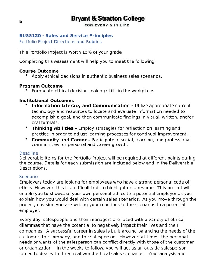 BUSS120 Portfolio Project Rubrics and Directions