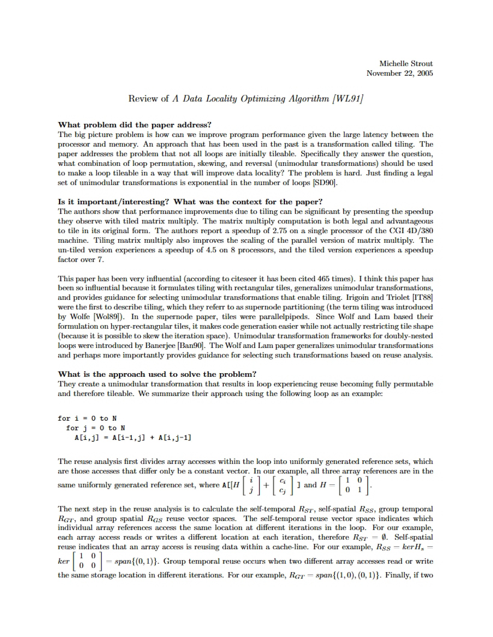 Review Algorithm for Data Locality Optimization
