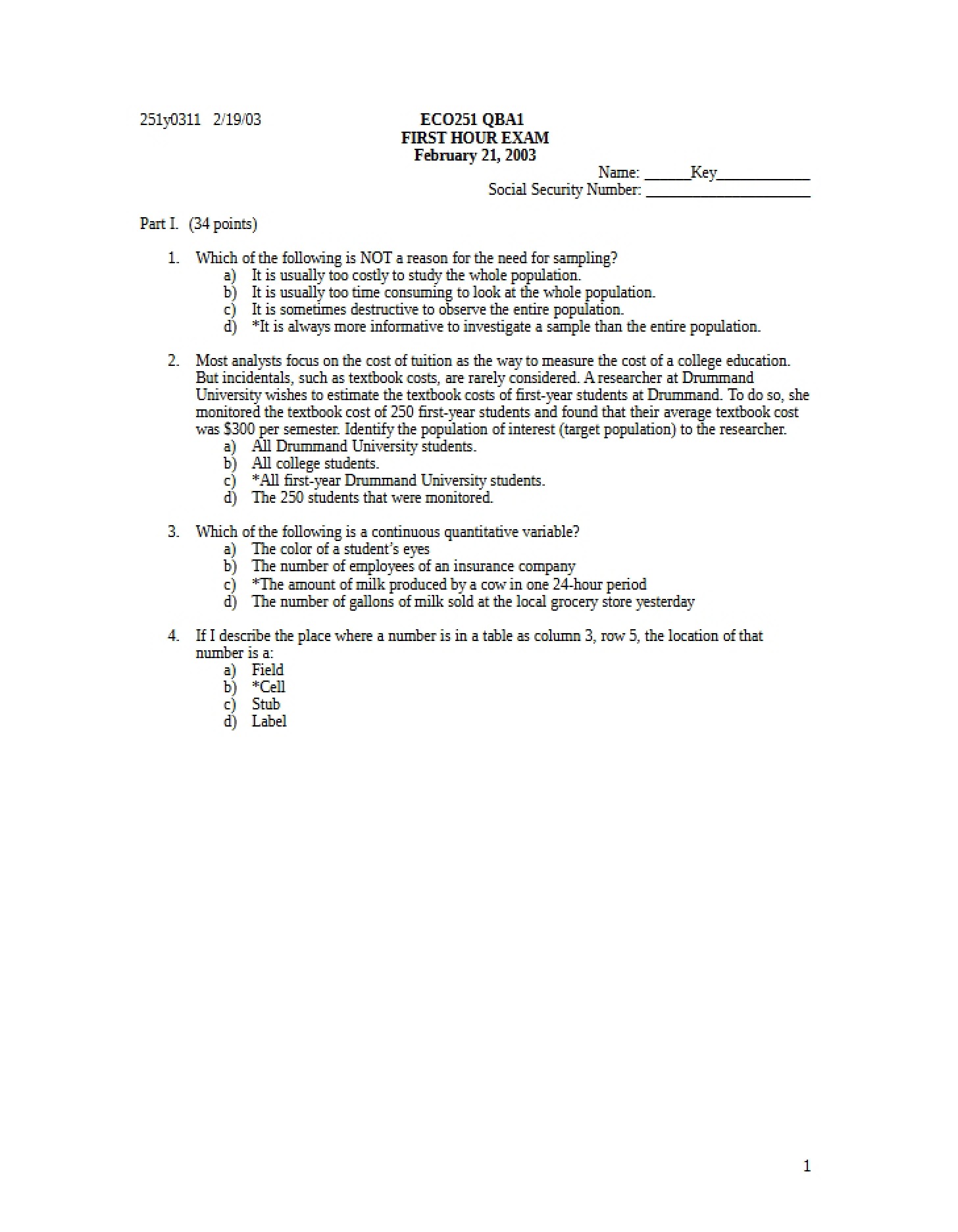 ECO 251 Hour Test One