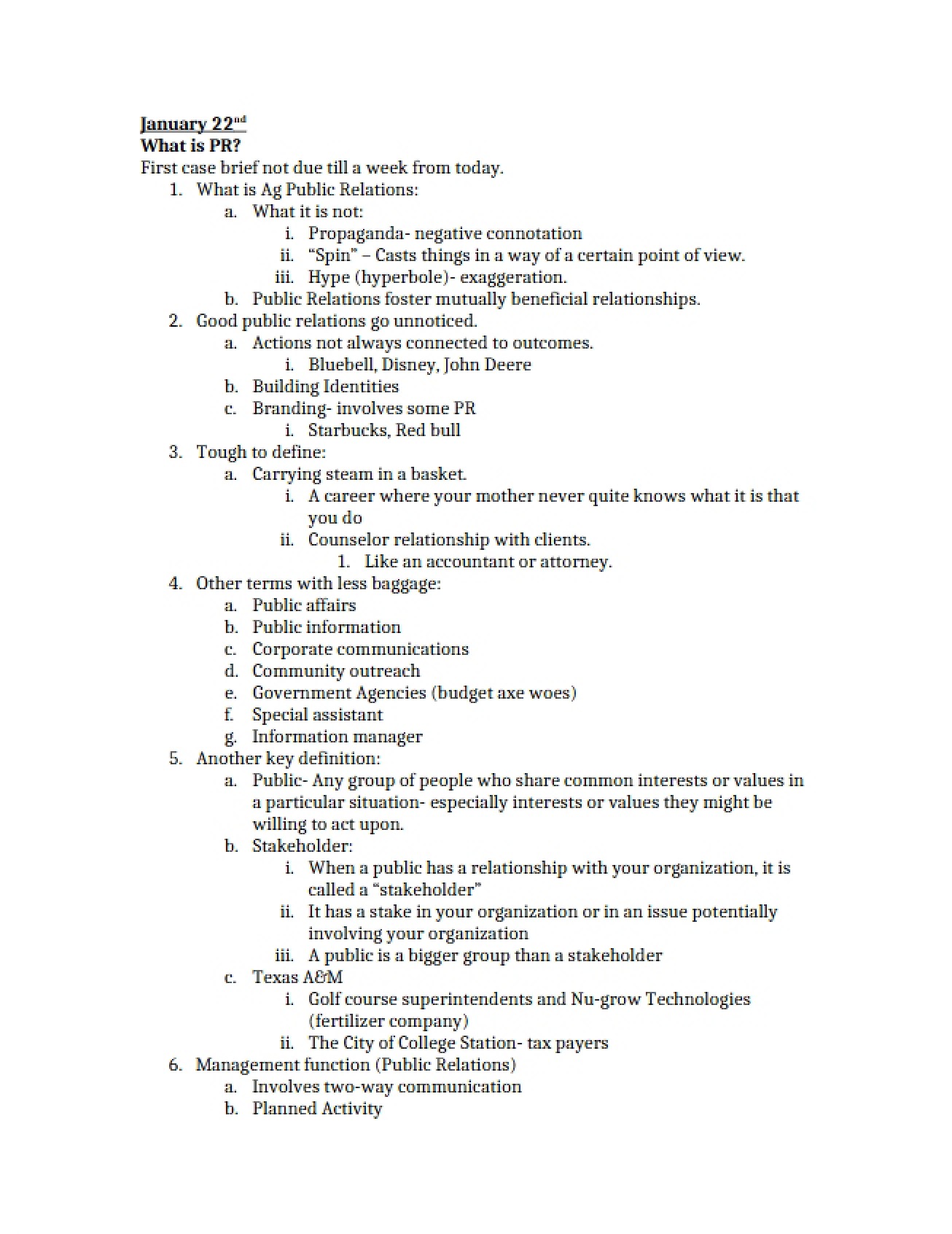 Collection of Notes on Agricultural Public Relations