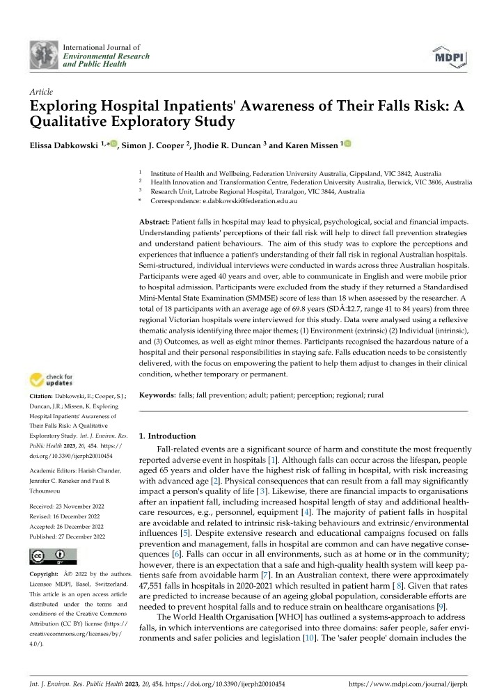 Falls Risk Awareness Among Hospital Inpatients - A Qualitative Study