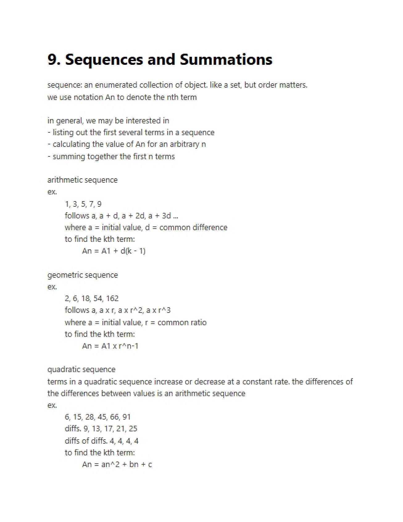 Summations and Sequences (Unit 9)
